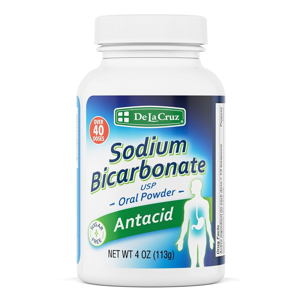De La Cruz Pure Natrium Bicarbonat Powder - Bagning Soda & Bagning Powder Aluminium Free Antacida for Heartburn & fordøjelsesbesvær - Pakket i USA - 4 OZ.