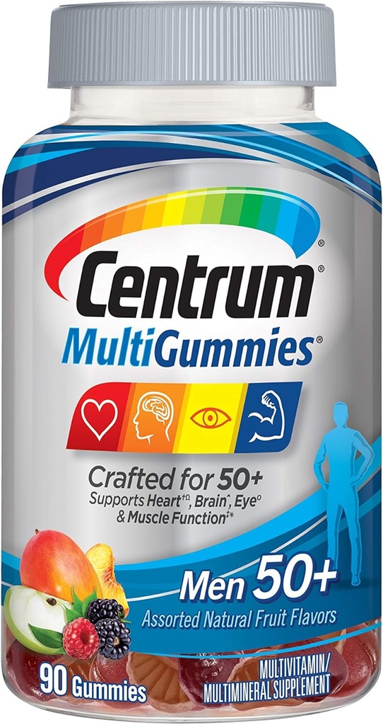 Centrum MultiGummies Gummy Multivitamin til kvinder 50 Plus, Med vitamin D3, B6 og B12, Multivitamin / Multimineral Supplement - 90 Tæl