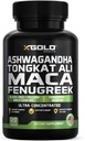 Ashwagandha 5000mg + Tongkat Ali 1000mg + Maca Root 5000mg + Fenugreek 3000mg Supplement124; Black + Red + Gul Maca Root Extract & Fenugreek Urtetilskud til mænd og kvinder - Made in USA