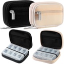 2 Pakker Ugentlig rejse Pill Organizer til Purse med Aftagelig 7 Day Pill Box Premium Neopren Pill Container til Travel Purse Tilbehør, Vitamin, tillæg, små stykker konfigurering- Sort og fløde