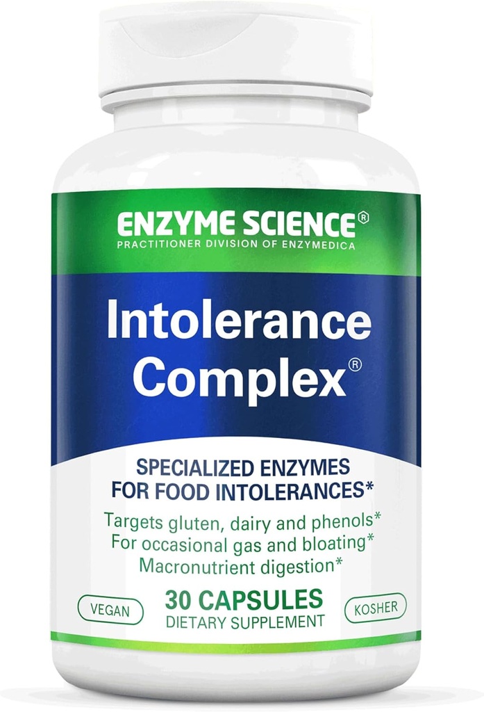 Enzyme Science Intolerance Complex, 30 Kapsler Omfattende støtte til fælles fordøjelsesfornemmelser Gluten, Casein, Phenol Følelser, og Complex Kulhydrater Intolerance Relief
