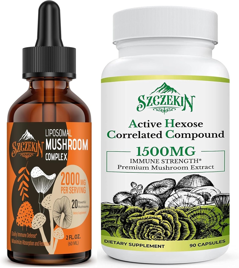Active Hexose Correlated Compound 1500 mg Supplement 90 Kapsler Bundle med 2000mg Liposomal Mushroom Complex Drops 30 Servering