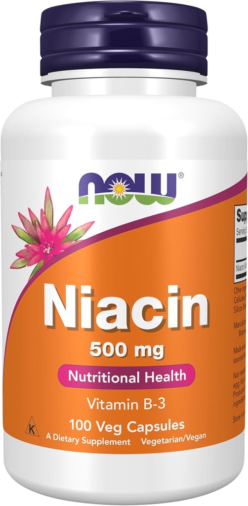 Now Foods Supplements, Niacin (B3- vitamin) 500 mg, Essential B- Group Vitamin *, Nutritional Health, 100 kapsler