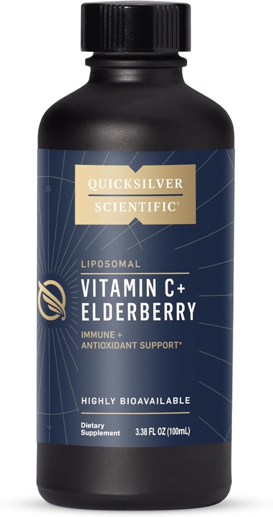 Quicksilver Scientific Liposomal Vitamin C + Elderberry - Liposomal Vitamin C 1000mg med Superior Absorption Technology & Tocotrienols - Antioxidant & immunforsvar Tonic (100ml)