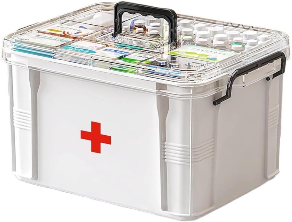 Medicine Storage Box, Pill Flaske Organizer, Double Segment, Transparent, Stor kapacitet, Hvid