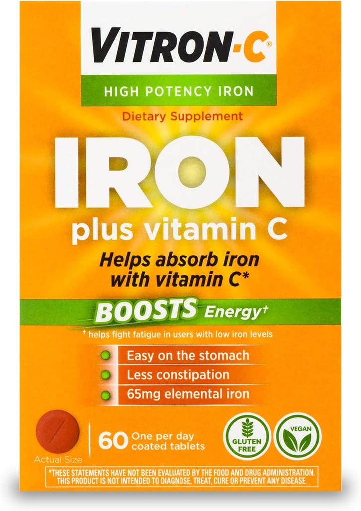 Vitron- C højpotens jerntilskud med 125 mg C-vitamin, 60 greve