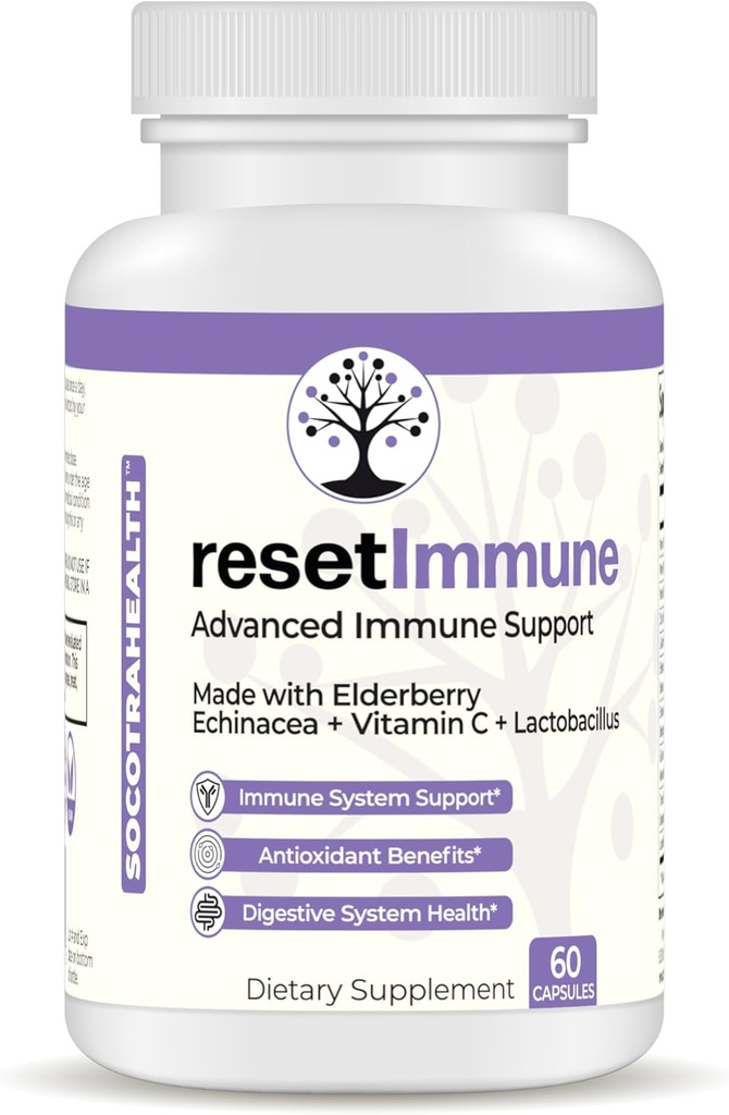 Resetimmun - Avanceret immunforsvar - med Elderberry, Echinacea, C-vitamin, Lactobacillus - 60 Vegan Kapsler