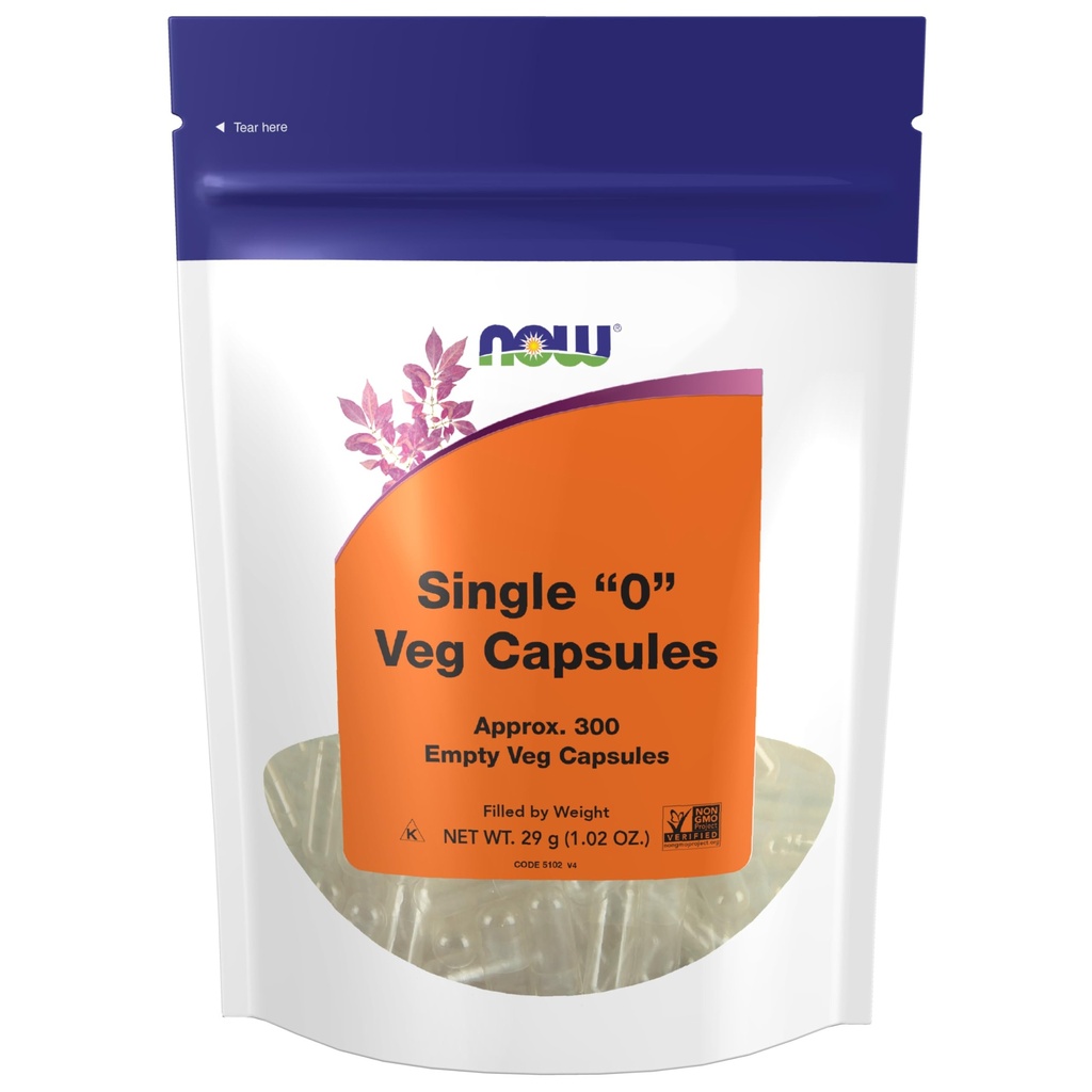 Now Foods Supplements, Tomme Vegetariske Kapsler, Single "0", Fyldt med vægt, Non- GMO projekt Verified, 300 Veg Kapsler