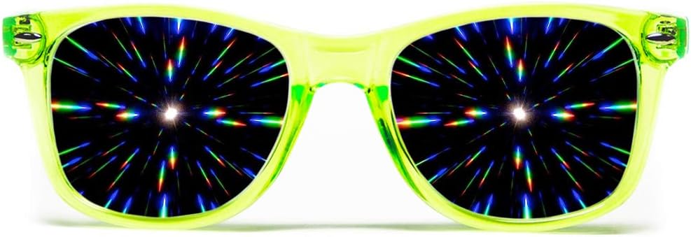 GloFX Ultimate Diffraction Glas - Transparent Green - 3D Prisme Rainbow Effect - Great Edm, Festival, Concert, fyrværkeri, julelys og Rave Tilbehør - Transparent Green Frames
