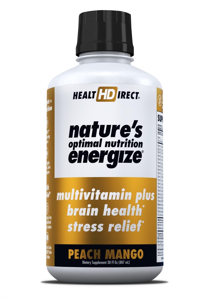 SUNDHEDSDIRECT - Naturens optimale ernæring Energize Flydende Multivitamin Superfood - 140 + næringsstoffer - Mental Klarhed & Energi - Immunum & Kardiovaskulær support - 30 Servering - Peach Mango