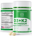 Nye elementer Vitamin D3 K2 10.000 IE med Magnesium Glycinate 500mg - Knoglehygiejne, immunstøtte, Energi & Mood - Non- GMO, Gluten- fri, Sugar- fri Softgels for kvinder & mænd (60 softgels)