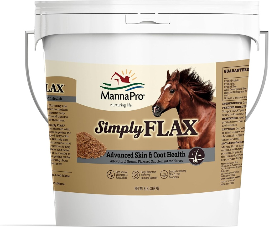 Manna Pro simpelthen hør for heste - Omega-3 Rich Flaxseed Supplement - Understøtter Coat Health, fælles funktion & immunsystem - Naturlig kilde til essentielle fede syrer - Ground Flax - 8 LB Bag