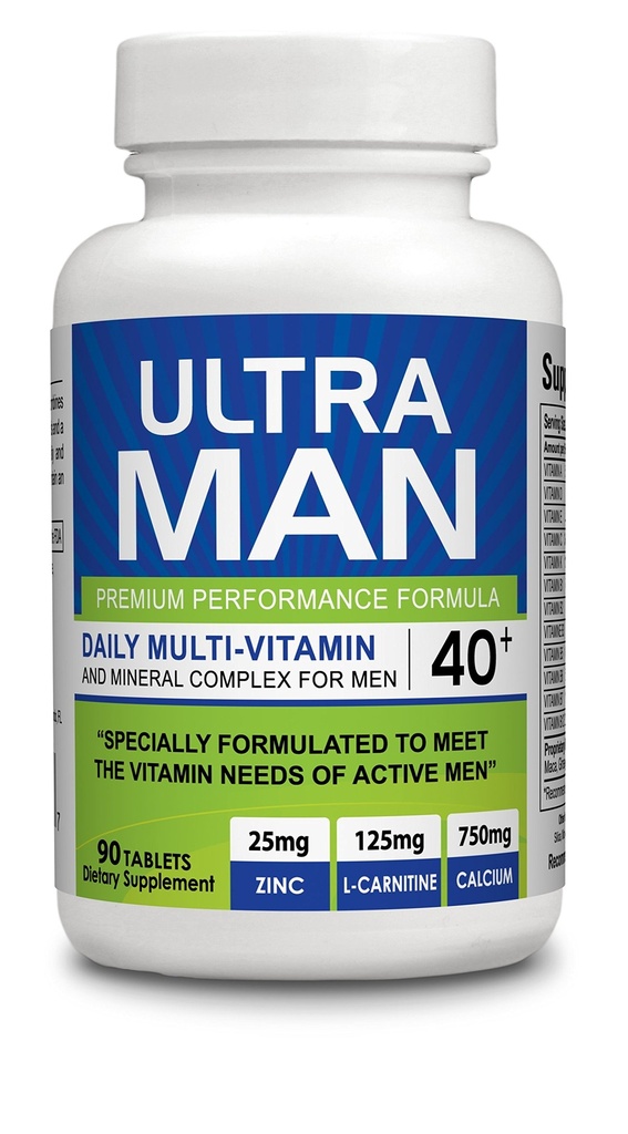 Ultra Man - Multi- Vitamin 90 tabletter - Premium Performance Formel 100% Natural - Multivitaminer til mennesker - Kosttilskud