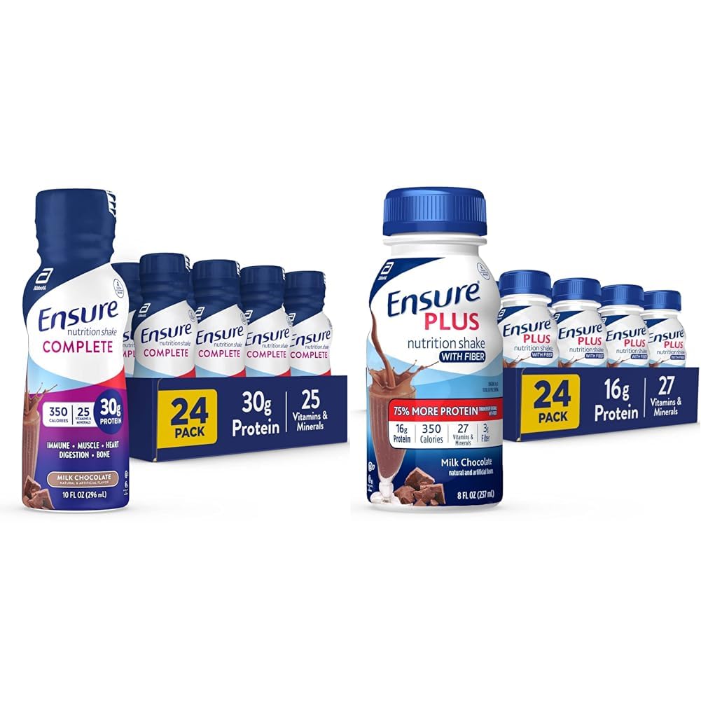 Sikre COMPLETTE Nutrition Shake & Sikre Plus Nutrition Shake with Fiber, 16 Bedste Protein, Meal Erstatning Væske, Mælk Chokolade, glutenfri, 8 Fl Oz (pakke med 24)