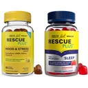 RESCUE Bach Plus sovegummier med 5 mg melatonin / dosis [og] Bach Plus Mood & Stress Support Gummier med Key Nutrients og Botanicals - 2PK Kosttilskud, 60Ct Hver