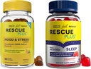 RESCUE Bach Plus sovegummier med 5 mg melatonin / dosis [og] Bach Plus Mood & Stress Support Gummier med Key Nutrients og Botanicals - 2PK Kosttilskud, 60Ct Hver
