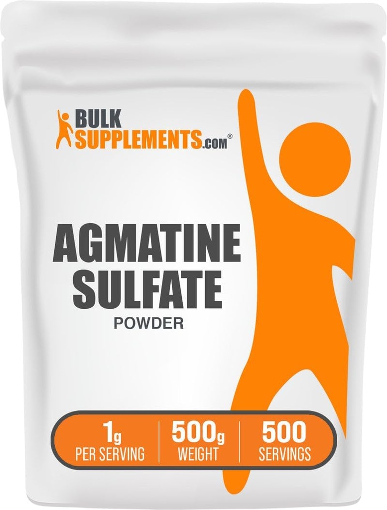 BulkSupplements.com Agmatine Sulfate Powder - Nitrogen Oxide Supplement, Pre Workout Powder - Unflavored & Gluten Free, 1g per Serving, 500g (1.1 lbs) (Pack of 1)