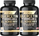 Quercetin med Bromelain Zink Vitamin C Vitamin D Elderberry - 120 Veggie kapsler, Non-GMO, Gluten- Free
