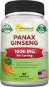 aSquared Nutrition Natural Koreansk Panax Ginseng (1000mg Max Strength) -90 Kapsler Root Extract Complex (rød & hvid), Høj dosering Ginsenosider i frø, asiatiske pulver supplement, Tablet piller til energi