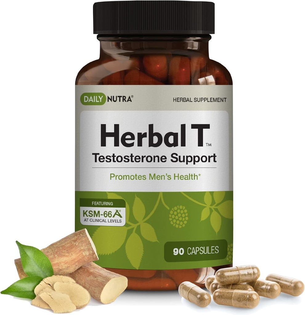 DailyNutra Herbal T Mænds Health Formel Supplement for Endurance, Vitality, og sund aldring - med KSM- 66 Ashwagandha, Tongkat Ali, Tribulus, Eleuthero, & Horny Goat Weed (90 Kapsler)
