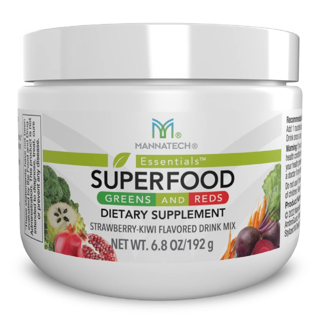 Mannatech Superfood Green and Reds 192g, (Strawberry- Kiwi) Phytonutrients from Beet Root Powder, Spirulina Powder