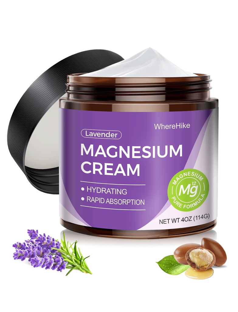 Naturlig topisk Magnesiumcreme til søvn, nattetid Magnesiumlotion til smerter og ben kramper, muskelafslapning, rolig, dyb hydrering til hudpleje. (Lavendel)