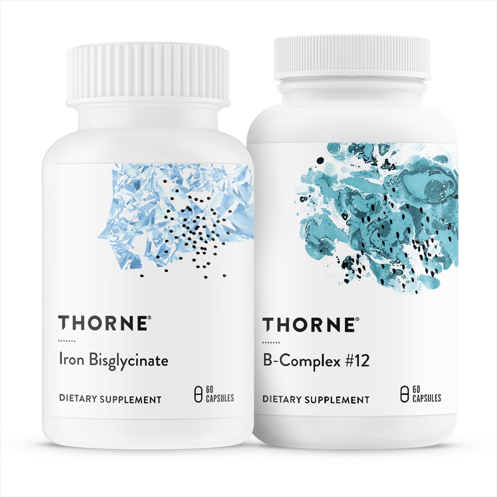 THORNE - Nutrient Essentials Duo - Iron Bisglycinate & B- Complex # 12 for Energy Support and Blood Building - 60 Serveringer