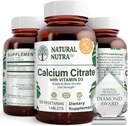 Naturlig Nutra Calcium Citrat med vitamin D3, tillæg for ben styrke, fremmer muskel bevægelser & Udført sundhed, Boost Heart Health, Styrke Knogletæthed, Ideel til aktive seniorer, 120 tabletter