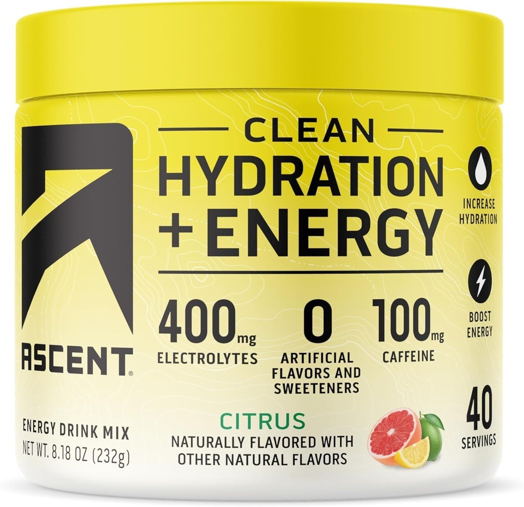 Aduct Clean Hydration + Energy Electrolytes Powder - 100mg Koffein, 400mg Electrolytes, Ingen kunstige ingredienser, Citrus 40 Servere