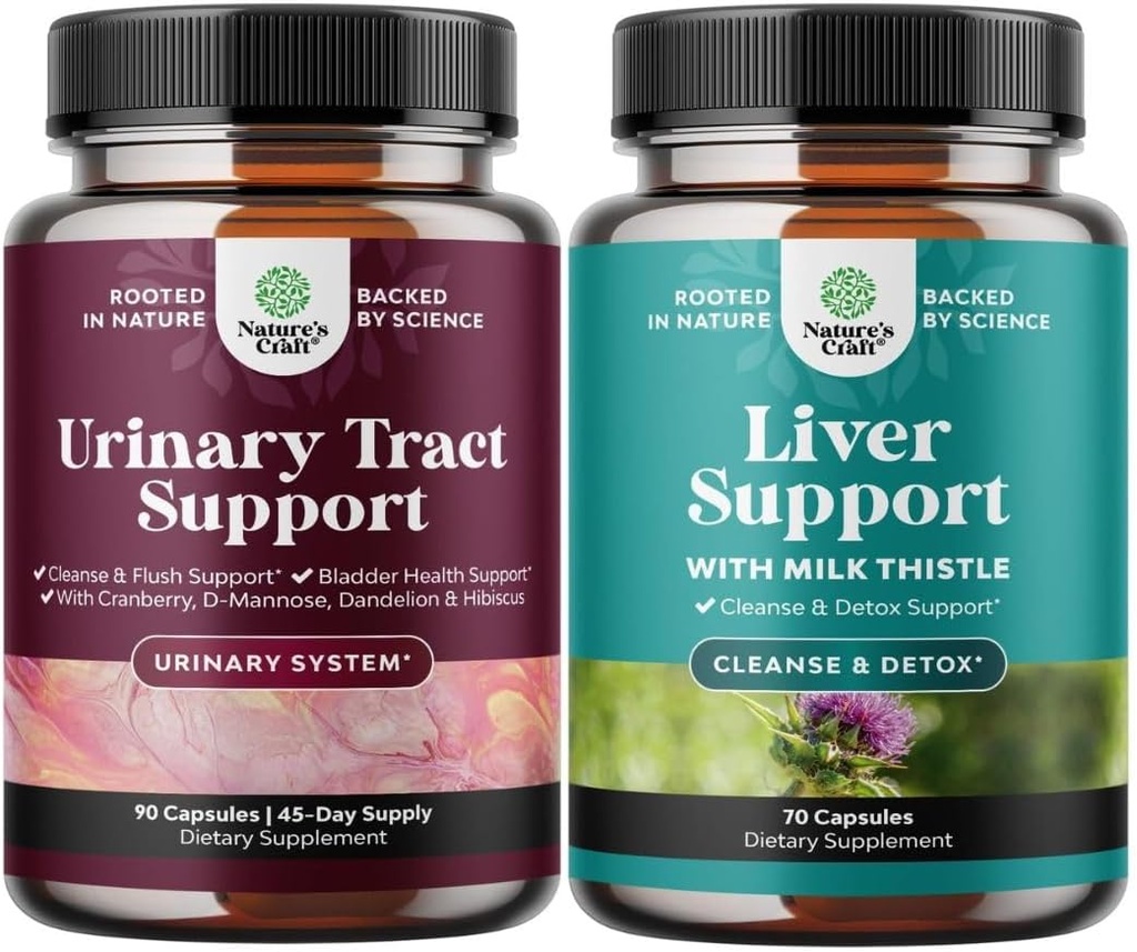 Bundle af D Mannose Kapsler med Cranberry Juice Powder & Dandeelion til Urinary Tract Sundhed og Leverstøtte Mælk Thistle Kosttilskud med Mælkebøtte Root, Cholin, Rødbeder & Artiskoke ekstrakt