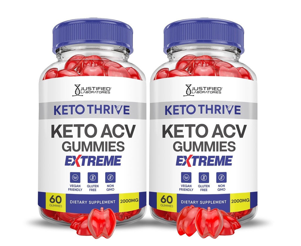 (2 Pack) Keto Thrive Keto ACV Gummies Extreme 2000MG Keto Thrive Keto Gummies Apple Cider Vinagar Formuleret med Pomegranate Beet Juice Powder B12 Vegan Non GMO 120 Gummys