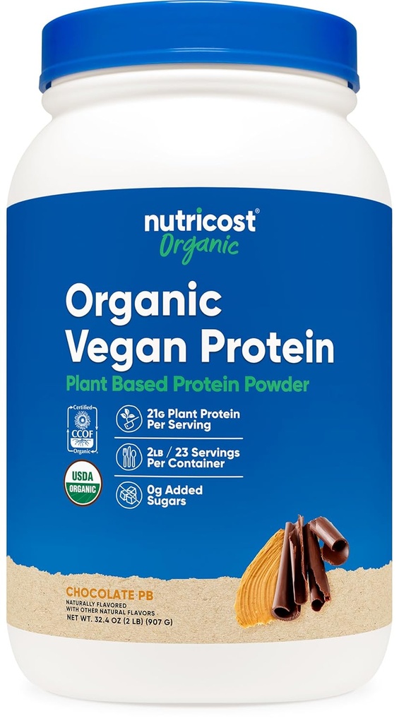 Nutricost Organic Vegan Protein Chocolate Peanut Butter (2 LB) - Gluten- Free, GMO- Free