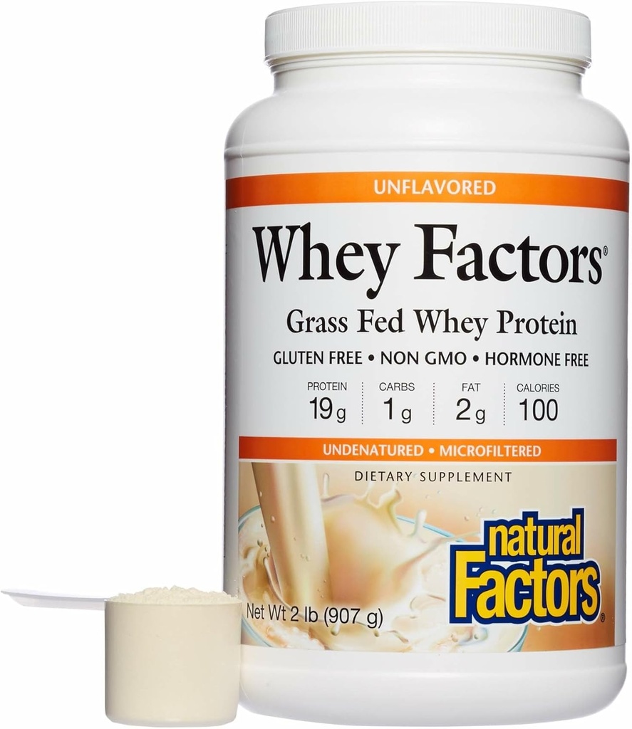 Whey Faktorer af naturlige faktorer, Græs Fed Whey Protein Koncentrat, Aids Muscle Development og immunforsvar, Unflavored, 2 LB