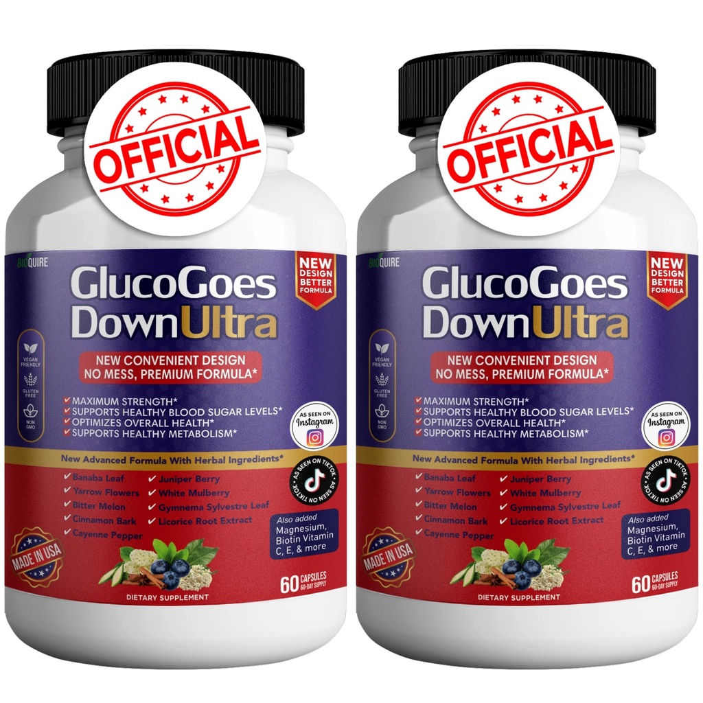 GlucoGoes Down Ultra Kosttilskud, 120 kapsler, maksimal styrke, understøtter sunde blodsukkerniveauer, optimerer den samlede sundhed - pakke med 2