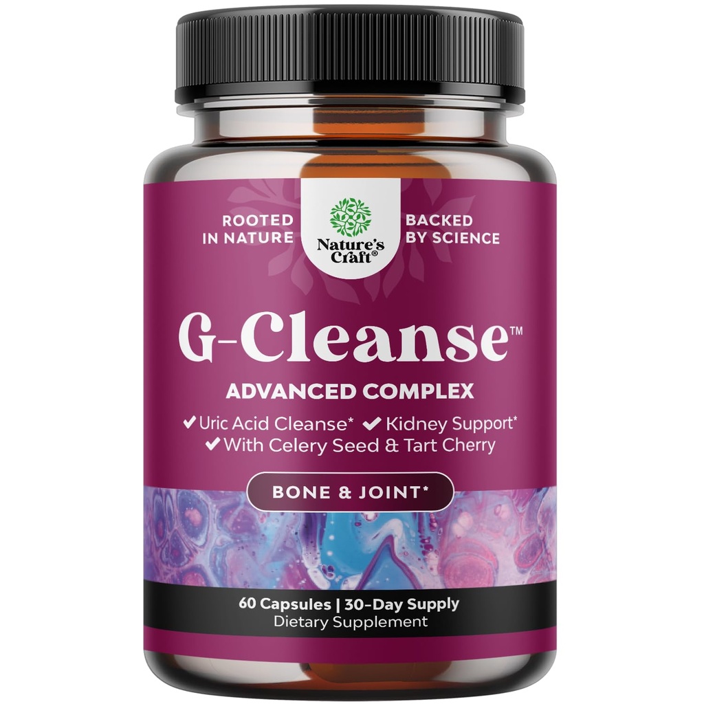 Nature Craft G- Cleanse Uric Acid Supplement - Uric Acid Cleanse for Joint & Nyre Support - Nyre Cleanser med Chanca Piedra, Tart Cherry Extract, Selleri Seed Extract kapsler - 60 Greve