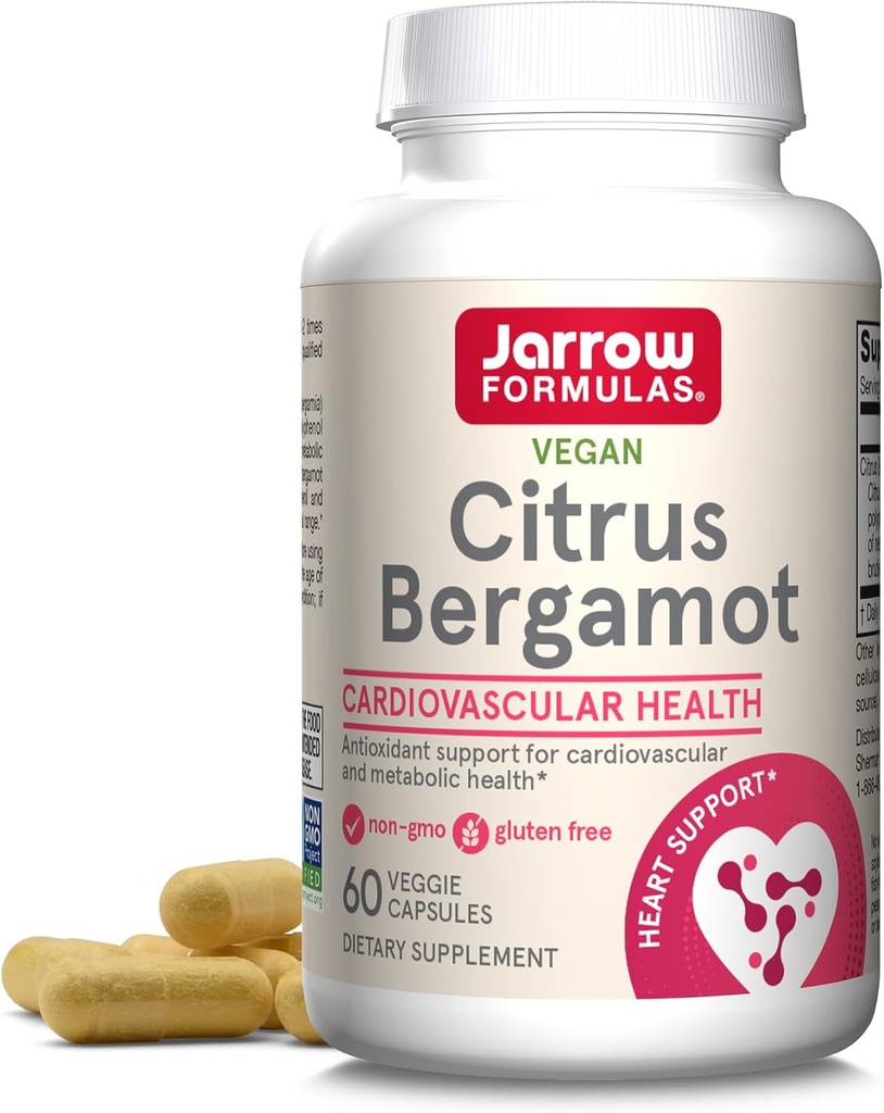 Jarrow Formulas Citrus Bergamot 500 mg - 60 Servering (Veggie Caps) - Antioxidant Support for cardiovaskulær & Metabolic Health - Kosttilskud - Gluten Free - Brug QH- Absorb