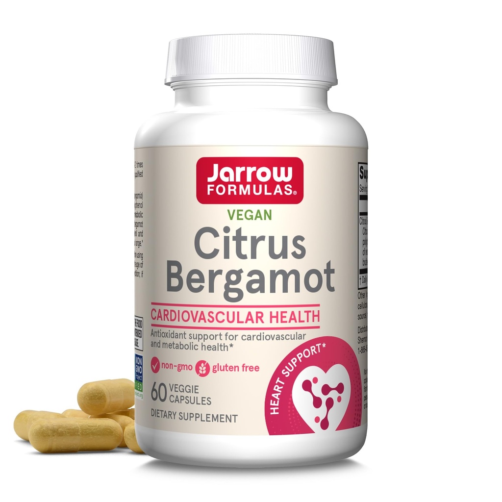 Jarrow Formulas Citrus Bergamot 500 mg - 60 Servering (Veggie Caps) - Antioxidant Support for cardiovaskulær & Metabolic Health - Kosttilskud - Gluten Free - Brug QH- Absorb