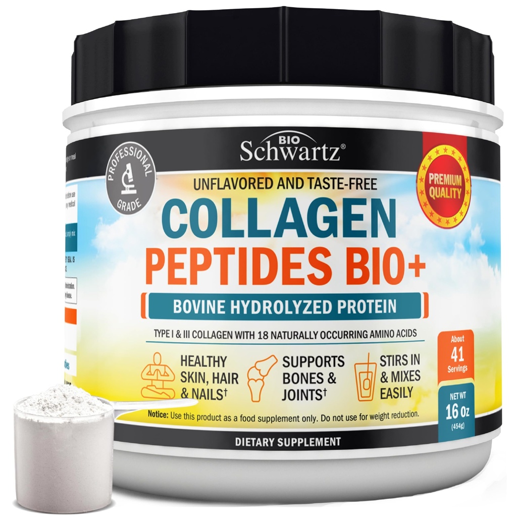 Multi Collagen Protein Powder for Men & Women - Grass Fed Collagen Peptides Powder for Women & Men with Types I & 3 plus Naturally Occurring Amino Acids - Hydrolyzed Easy to Mix & Unflavored (16oz)