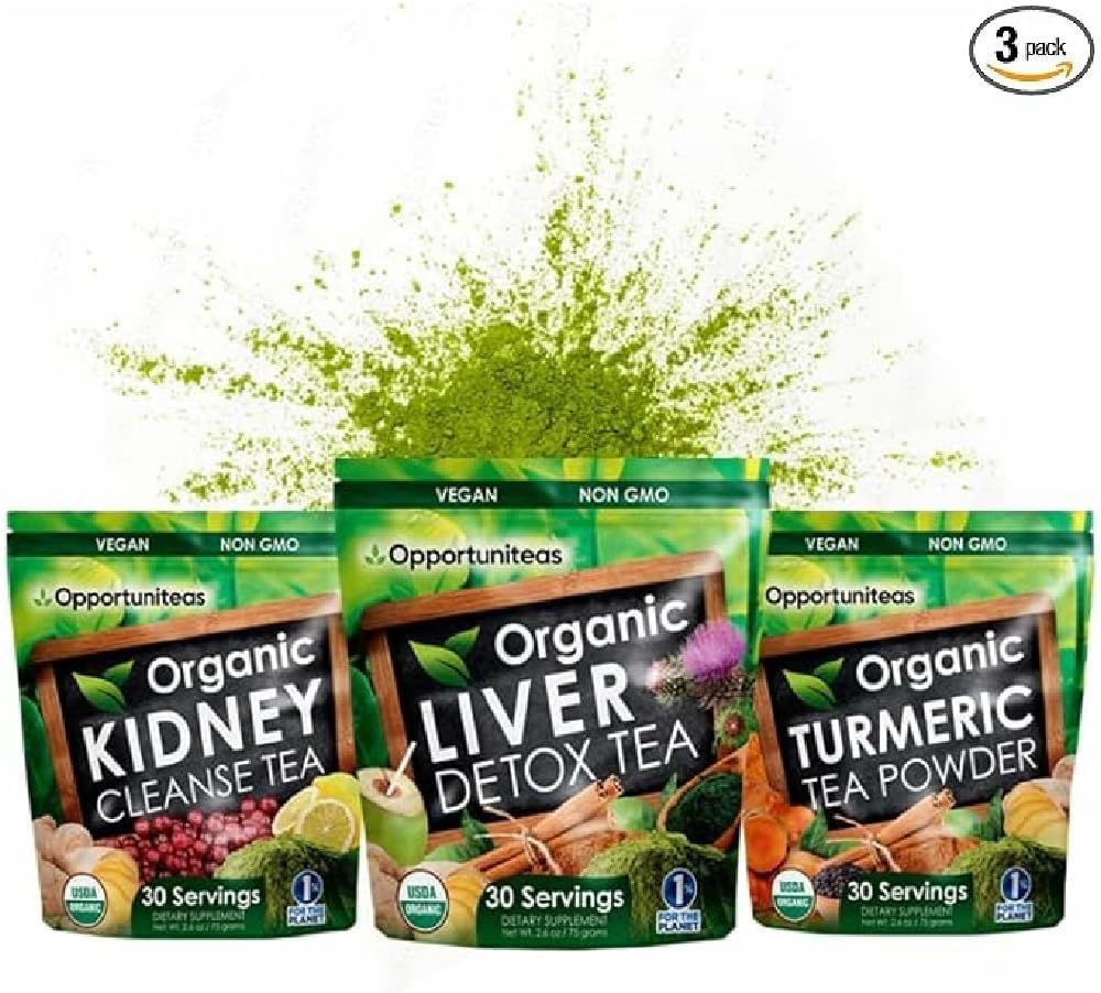 Opportuniteas Matcha Detox Tea Powder - Økologisk gurkemeje Matcha Green Tea, Nyre Detox, og Økologisk lever Detox Bundle