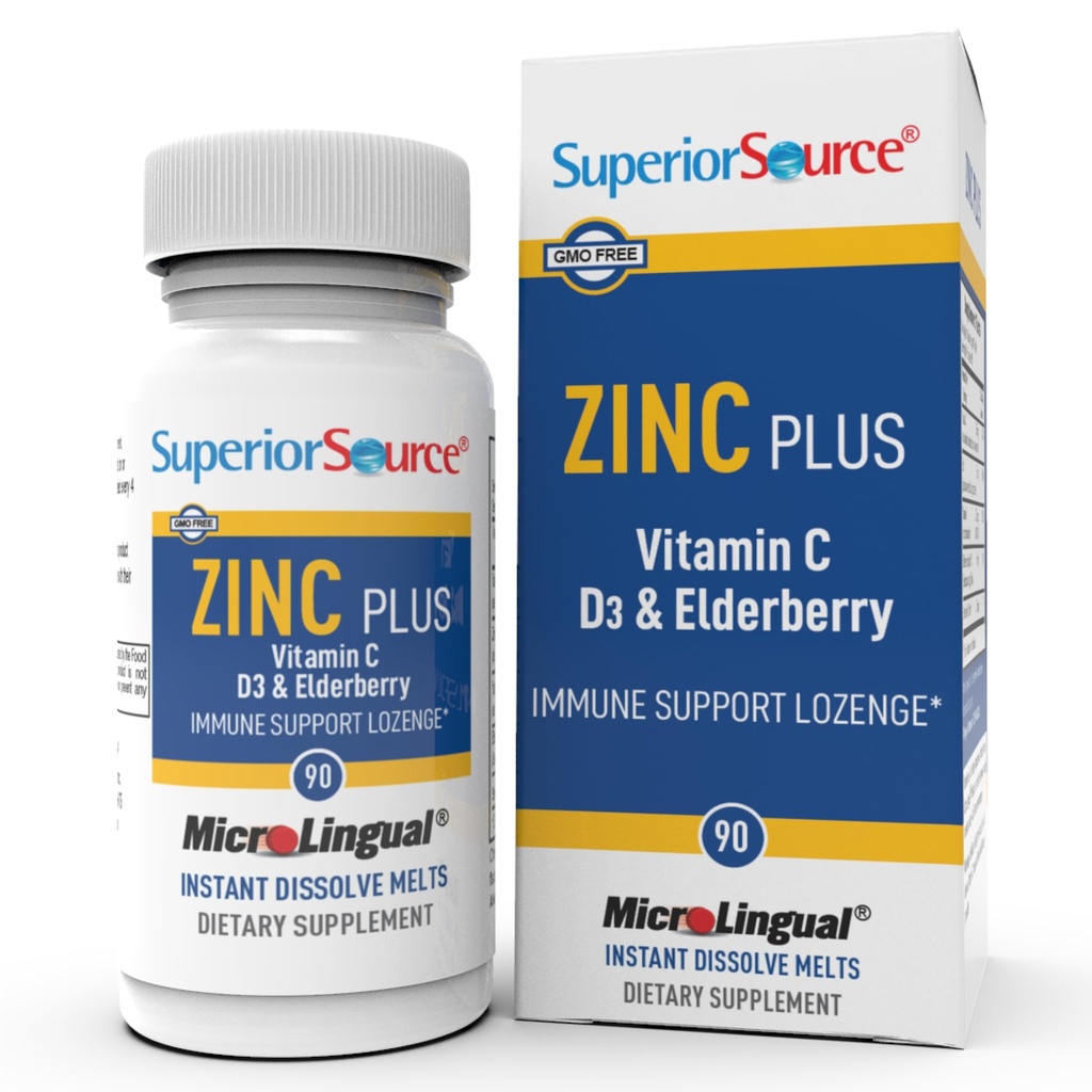 Superior Source Zink Plus - immunsystemet support supplement - Vitamin C, Elderberry & Vitamin D3-90 Instant Opløs tabletter