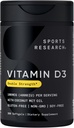 Sports Research ® D3 4000 IE med kokos MCT Oil - Dobbelt styrke D-vitamin supplement - Gluten Free · Non- GMO · Soy Free - 360 Count Softgels