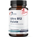 Design til sundhed Ultra Methylerede B12 + methylfolat - Vitamin B12 Methylcobalamin og folat tillæg, Adenosylcobalamin & 5- MTHF for nerve, Cellulær energi + methylering Support (90 kapsler)