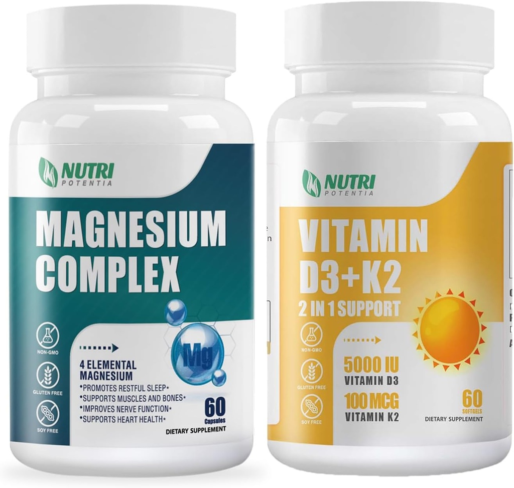 Magnesium Breakthrough Complex supplement & D3- vitamin K2 med MCT Oil 60 Softgels - 124; Knogler, hjerte, muskel & nervesystem support - ikke-GMO