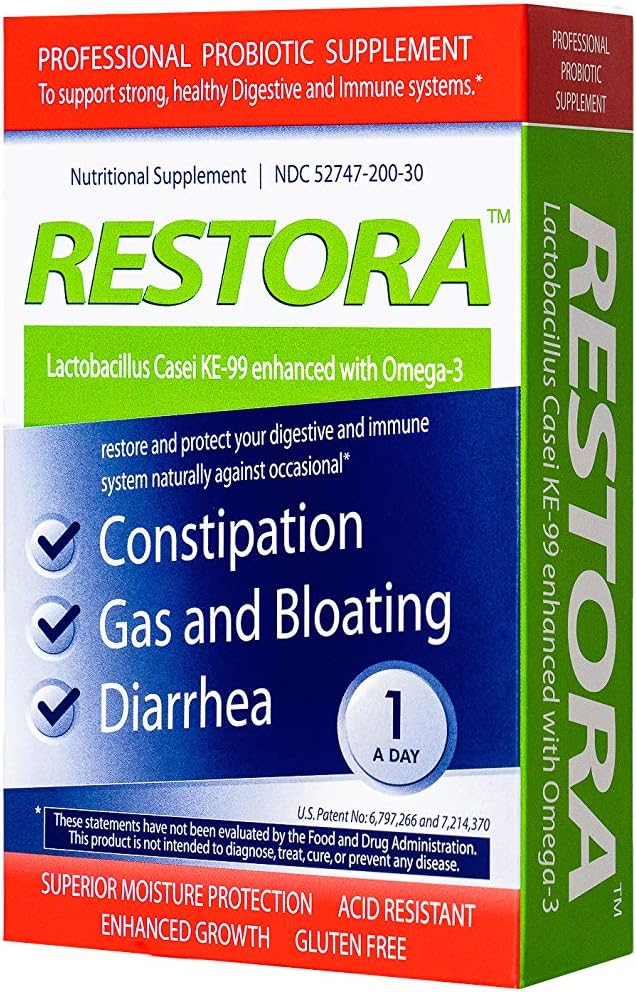 Restora Probiotic Supplement -Immunity Booster- Patenteret probiotic w Memory 124; Omega 3, Gut Health Stabilizer Øger modstandsdygtighed over for infektiøse sygdomme -Calms Betændelse