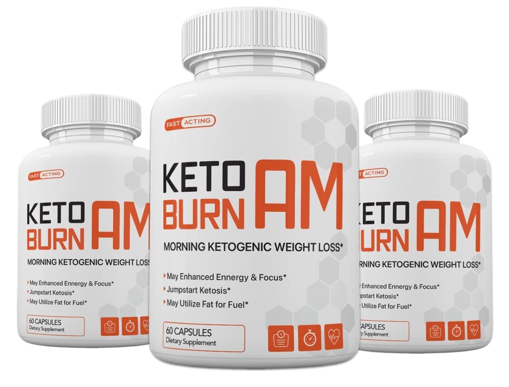 (Pakke af 3) Keto Burn AM Morning Ketogen Vægtstyring, Keto Burn Pills for Mænd og Kvinder, 180 Kapsler, 3 Måneders Tilgang