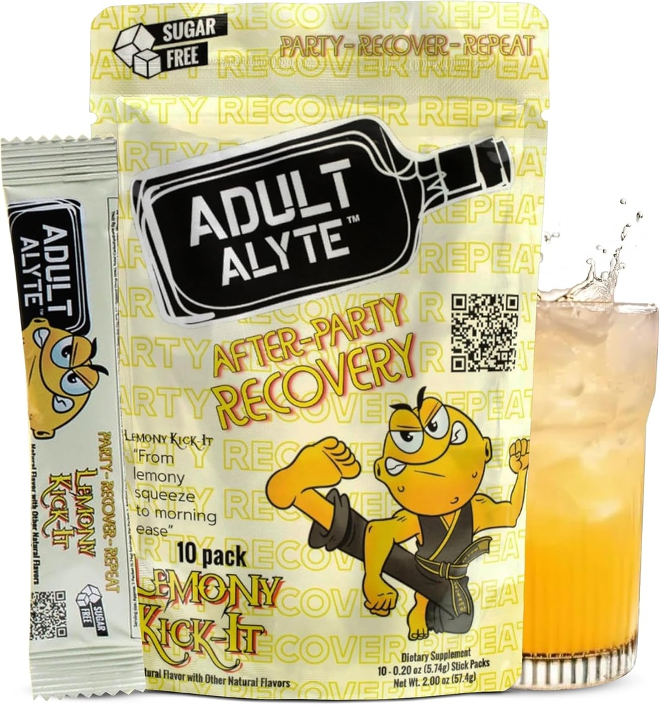 After Alcohol Aid Wellness Vitamins I Restore Better Mornings I Dihydromyricetin DHM & B Vitamins Complex I Antioxidants Supplement and Liver Support I 10 Powder Stick Drink Packets I Lemony Kick-It