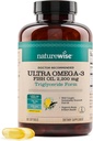 NatureWise Ultra Omega 3 Fish Oil 2200 mg - Triglycerid Form - Lemon Flavor - Wild- Caught Fish Oil + EPA & DHA - Understøtter hjerne & hjerte sundhed - Burpless, non-GMO - 180 Softgels [3-måned Supply]
