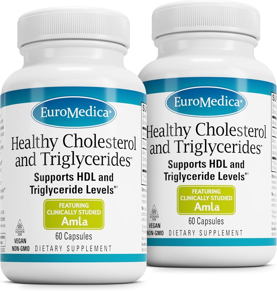 EuroMedica Sund Cholesterol og triglycerider - Antioxidant supplement til immun- og hjertestøtte - Supplement til AIDS Sund Cholesterol & Triglycerid - 60 kapsler, 2 pakning (120 kapsler)