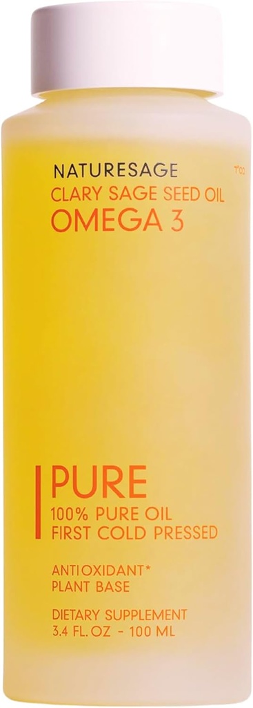 Pure Vegansk Væske Omega 3 Olie, Plant- baseret Alternativ til Omega 3 Fiskeolie, 3.4 fl. oz. - Koldt presset fra Clary Sage Seed - Kosher - Omega 3 Fedtsyretilskud med antioxidanter