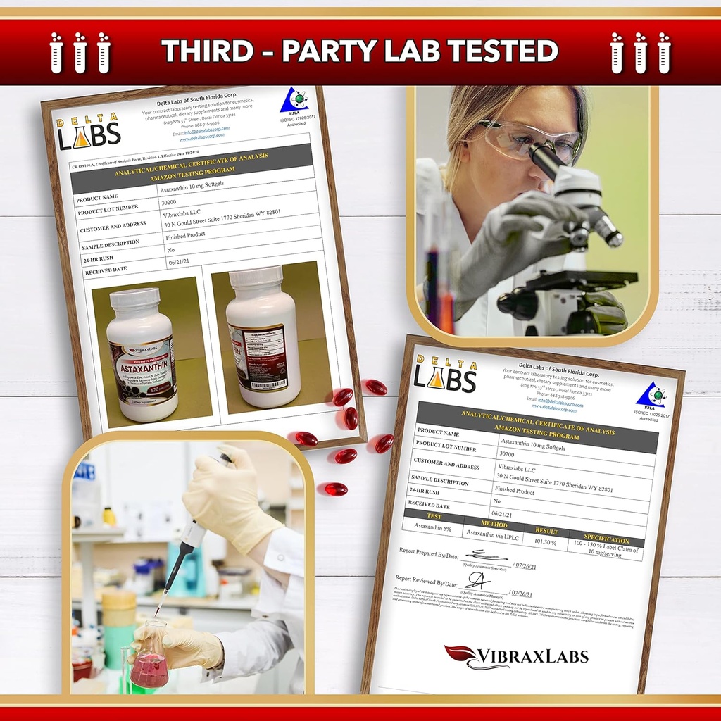 Astaxanthin 10mg Supplement / Bedste Pure Antioxidant fra Mikroalger, Hjælper Skin Care & Eye, Arthritic Joints, Sund Aldring, Boosting Energy, 120 Non- GMO Softgels - Premium Astaxanthin Kosttilskud